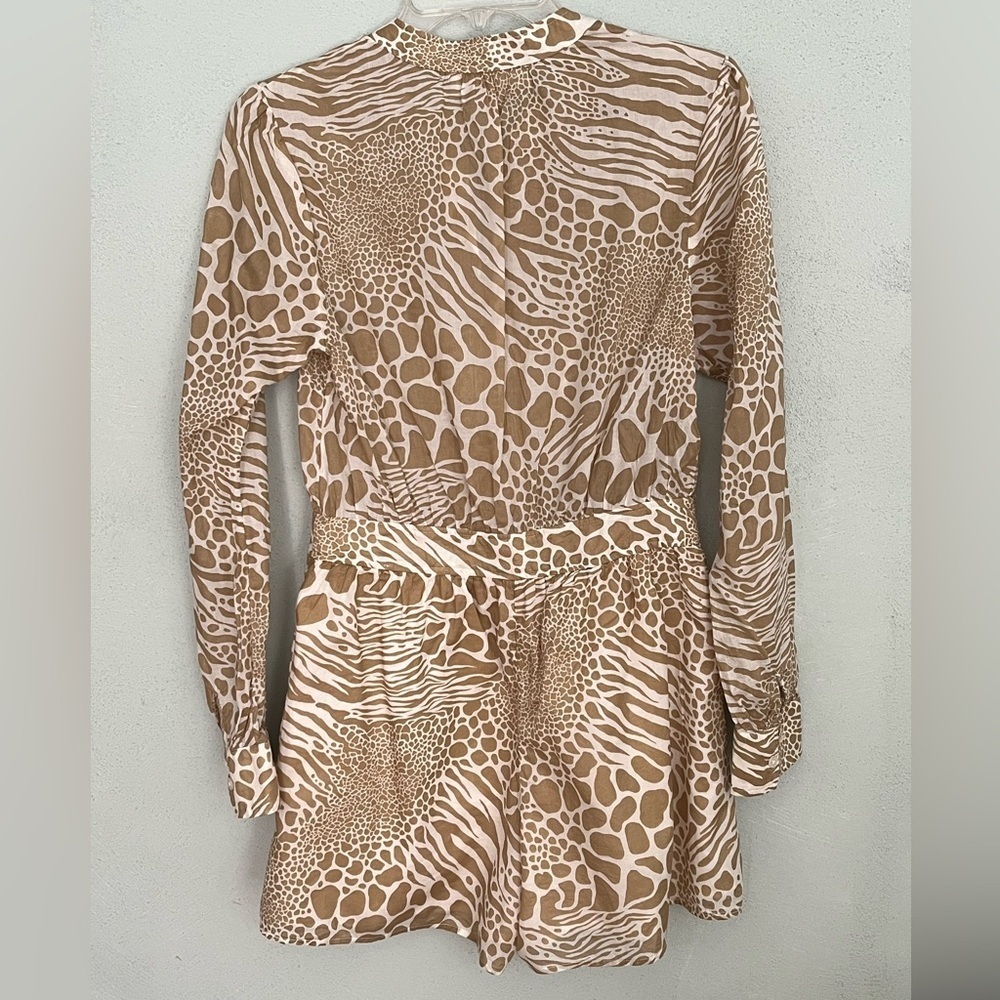MICHAEL Michael Kors Womens 4 Cotton Sheer Animal Print Romper Long Sleeve - Picture 7 of 16